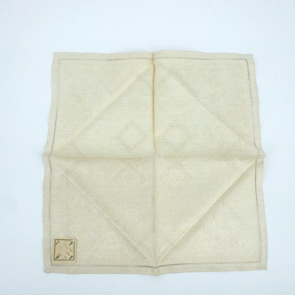 Vintage Linen Napkin Set 11 Beige European 1950s Table Decor